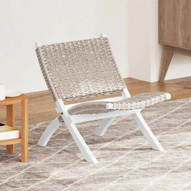 vidaXL Relaxstuhl Weiß Natur Kubu-Rattan und Massivholz Mahagoni 285800