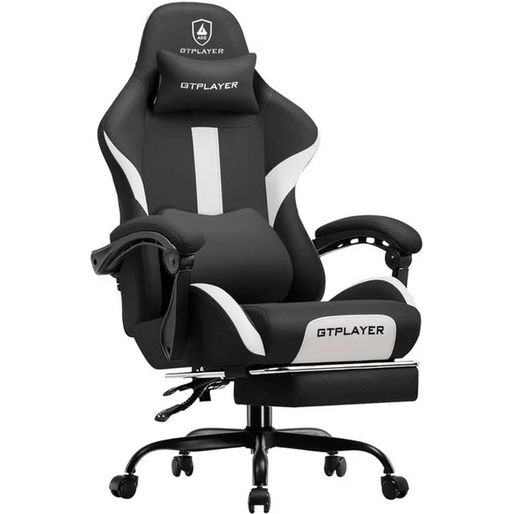 GTPLAYER Gaming-Stuhl Stoff, Racing Gamer Stuhl, Ergonomischer Gaming Sessel Gaming Chair, Schreibtischstuhl, Federsitzkissen mit Fußstütze – Bild 4