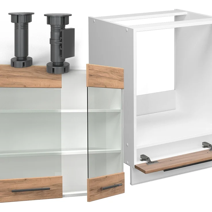 Eckküche Fame-Line Goldkraft Eiche/Weiß 287 x 46 cm ohne Arbeitsplatte Vicco – Bild 4