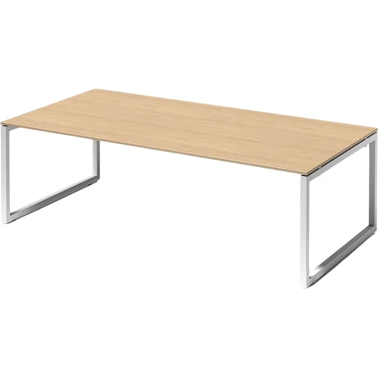 Bisley Cito Konferenztisch 240x120 cm, Tischplatte in Ahorn, O-Gestell in Weiß - Besprechungstisch & Meetingtisch, großer Chef Schreibtisch XXL-Tisch Konferenzraum Chefbüro, DOF2412-MP-396