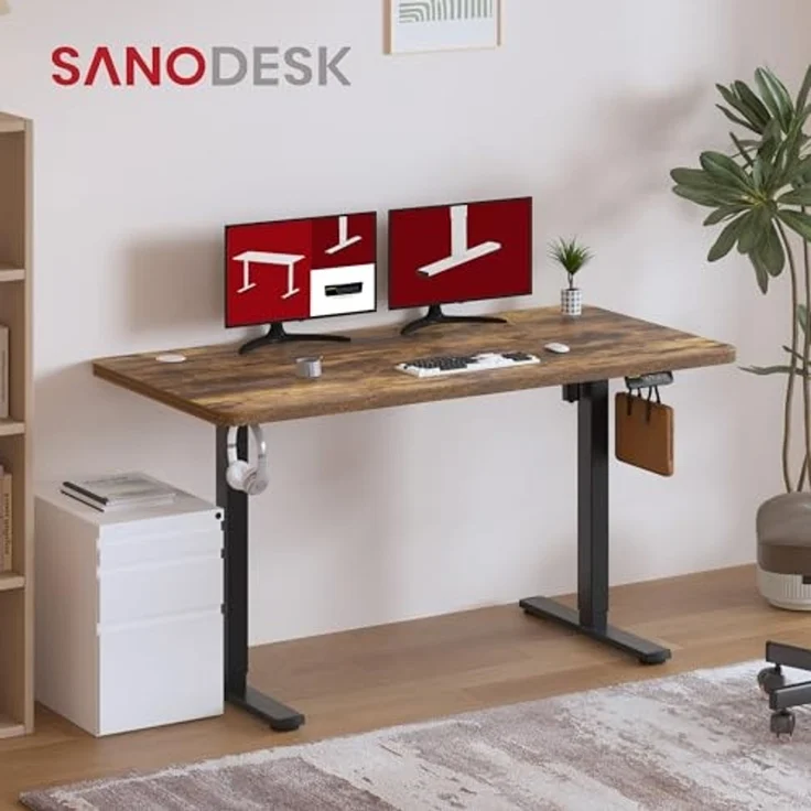 SANODESK Höhenverstellbarer Schreibtisch 120x60 cm Schreibtisch Höhenverstellbar Elektrisch Ergonomischer Steh-Sitz Tisch Computertisch für Heimbüro Homeoffice(braun) – Bild 3