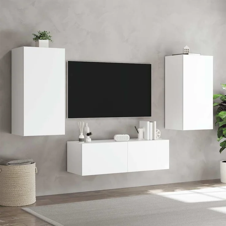 TV-Wandschrank, Fernsehschrank mit LED-Leuchten Weiß 40,5 x 35 x 80 cm – Bild 4