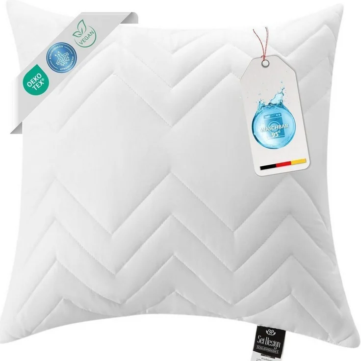 SEI Design Kopfkissen Mikrofaser Schlafkissen Kissen gesteppt mit Reißverschluss kochfest, Füllung: Formstabile Faserbällchen, Bezug: Gesteppte Mikrofaser atmungsaktiv, Seitenschläfer, Rückenschläfer, Bauchschläfer, Kissen, 2er Set, gesteppt mit Reißve... – Bild 3