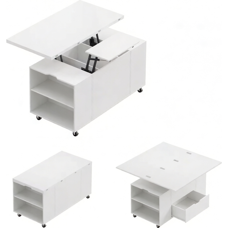 Couchtisch 100 x 50,5 x 53 cm mit Lift-Top, Rollen, Schublade und Metall-Holz-Konstruktion – Bild 8