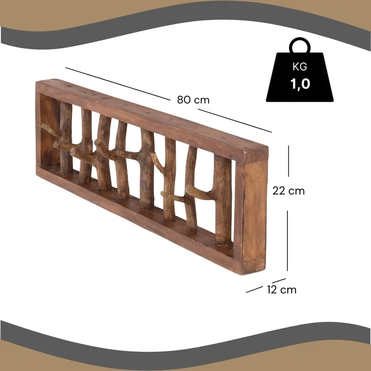 DESIGN DELIGHTS Wandgarderobe WANDGARDEROBE AST-HAKEN, 82x22cm, Altholz, Shabby Chic Kleiderhaken – Bild 2