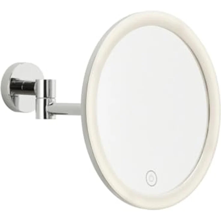 tesa Schminkspiegel Visioon Kosmetikspiegel mit Beleuchtung, Montage ohne Bohren, Chrom (Komplett-Set, 1-St, Make-Up-Spiegel mit Schwenkarm, USB-C-Ladekabel, Power. Kit Klebelösung), Wandspiegel mit dimmbaren LEDs, 5-fach Vergrößerung, Touch-Bedienung – Bild 2