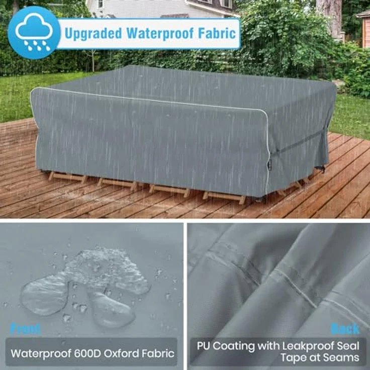 Velway Gartenmöbel Abdeckung Wasserdicht 200 x 160 x 74 cm - Winddicht Schutzhülle mit Reflektierender Streifen 600D Oxford Möbelsets Abdeckung Staubfest Abdeckhauben für Gartentisch Sitzgruppe Grau – Bild 4