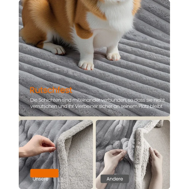 Feandrea Hundedecke, wasserdichte Decke, L, 127 x 102 cm, für kleine, mittelgroße Hunde, beidseitig verwendbar, Hundesofa waschbar, taubengrau-hellgrau PPBDE035G01 – Bild 3