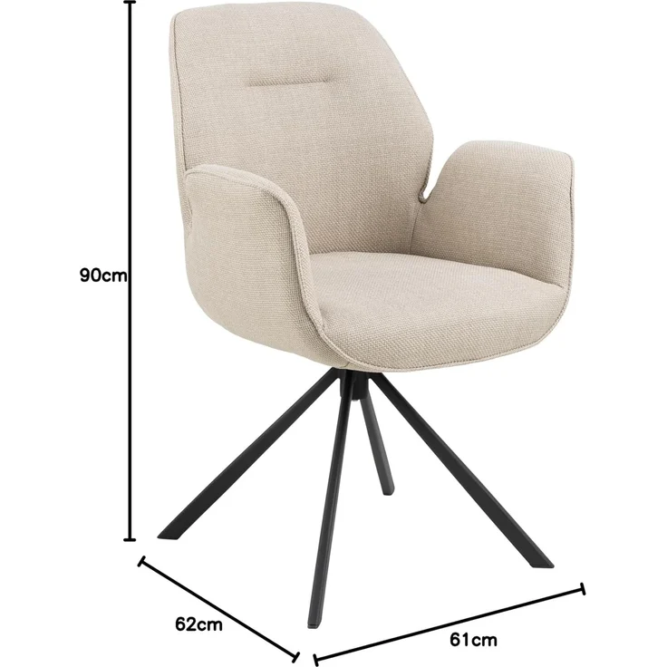 ACTONA GROUP Armlehnstuhl Sternfuß schwarz, drehbar, in Beige, Stoff - 62 x 90 x 61 cm (BxHxT) – Bild 3