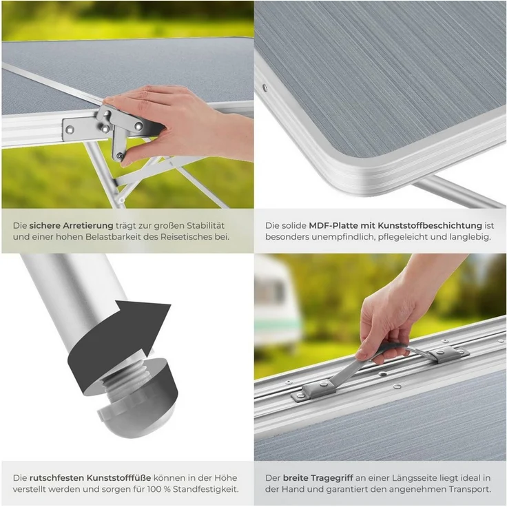 tectake Campingtisch Aluminium Campingtisch (1-St, 1 tlg), XXL-Campingtisch mit Klappfunktion aus wetterfestem Aluminium – Bild 3