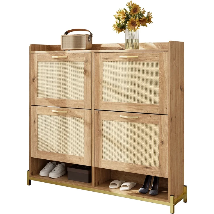 Schuhschrank aus MDF mit Metallgestell & oberer Ablage, 108,5x24x100 cm, Holzfarbe – Bild 8