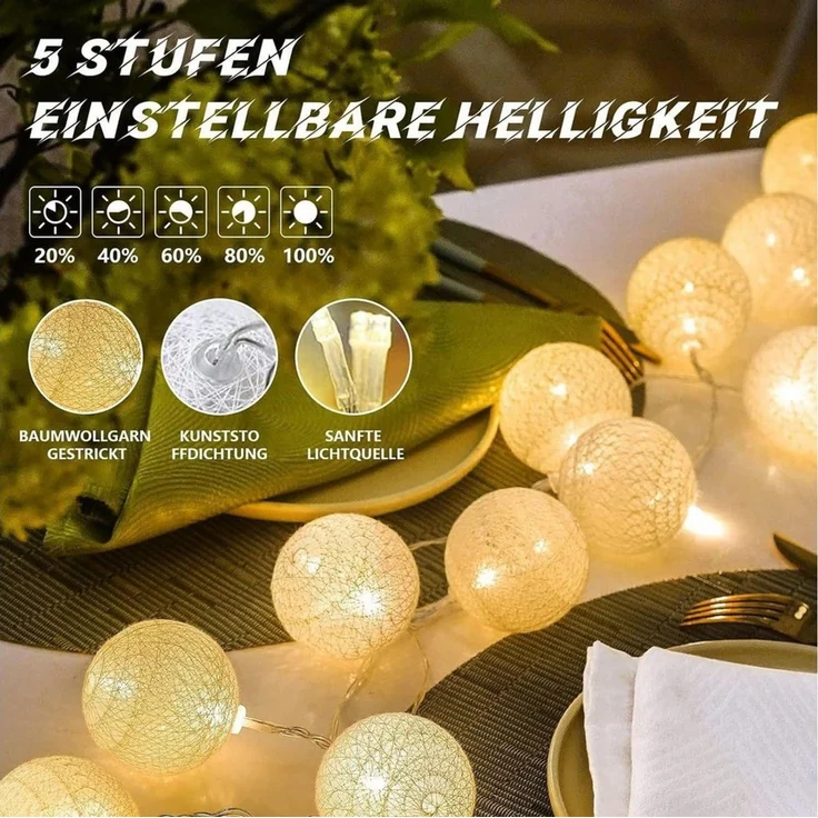 Vivitar LED-Lichternetz Dimmbares Wattebausch-Licht mit Fernbedienung – USB + Batteriefach, 8 Lichtmodi, 5 Helligkeitsstufen, ideal für Weihnachten – Bild 3