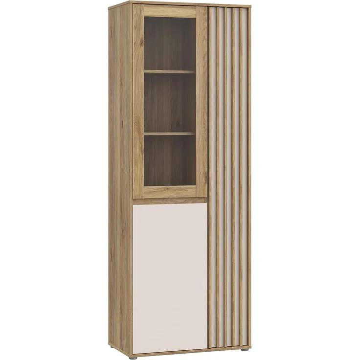 Forte ELISTON Vitrine 70 80, moderner Schrank mit Lamellendesign, 3-türig, Wohn-/Schlafzimmer, Mauvella Eiche Holzdekor|Kashmir Beige, 74 cm breit x 200,1 cm hoch x 41,5 cm tief – Bild 7