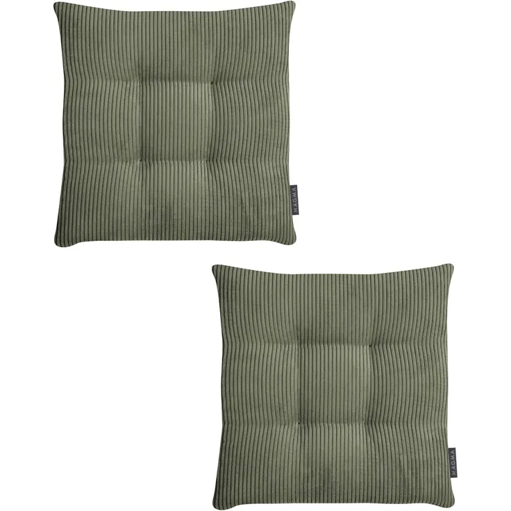 MAGMA Stuhlkissen Sitzkissen INGA - ca. 35 x 35 x 5 cm Cordstoff 2er Set dunkelgrün