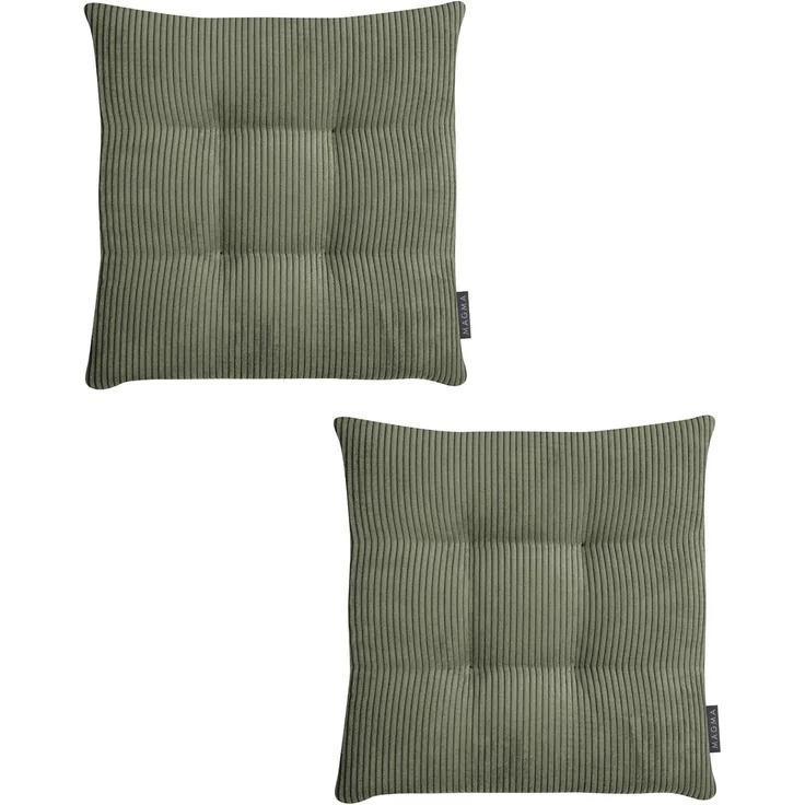 MAGMA Stuhlkissen Sitzkissen INGA - ca. 35 x 35 x 5 cm Cordstoff 2er Set dunkelgrün