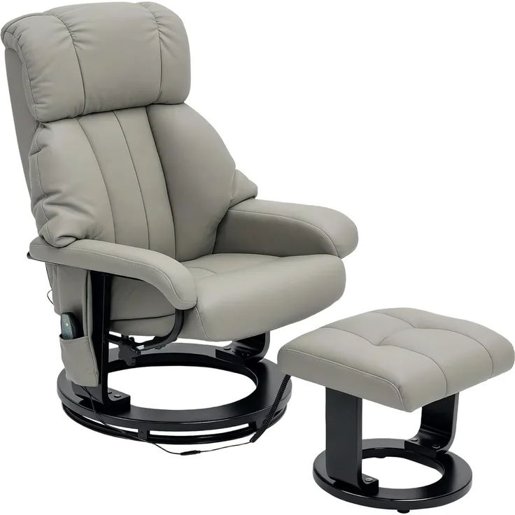 HOMCOM Massagesessel Relaxsessel mit Fußhocker (Fernsehsessel, 2-St, Elektrischer Liegesessel mit Fernbedienung), mit Seitentasche, Kunstleder, Grau