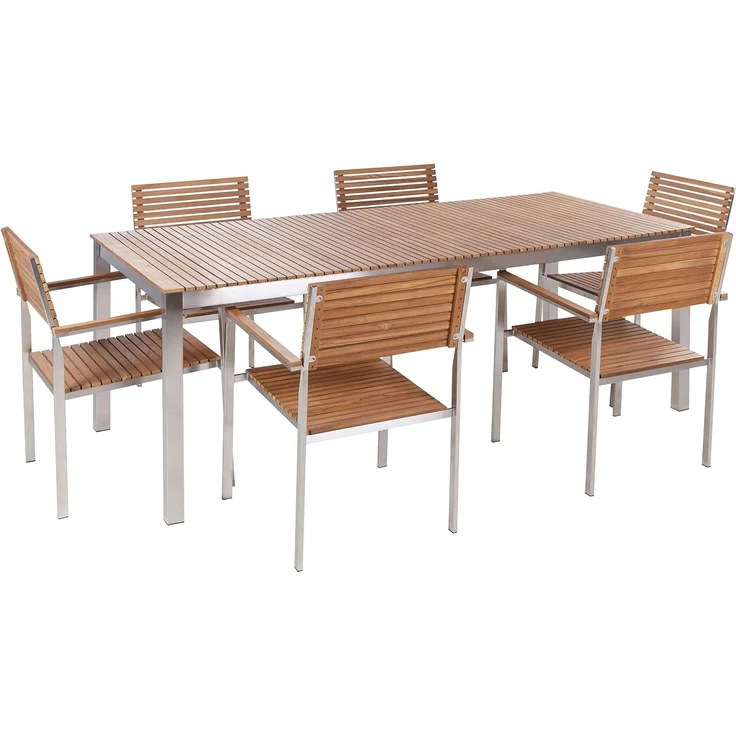 Beliani 'VIAREGGIO' Gartentisch Set, Teakholz Heller Holzfarbton, 200x90x75 cm – Bild 1