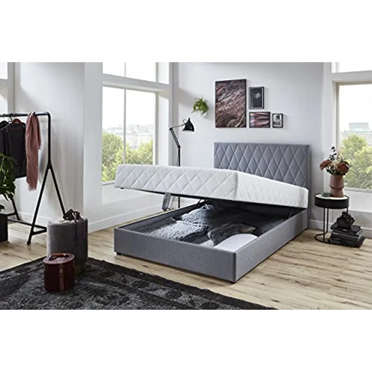 Atlantic Home Collection Stauraumbett Benita, mit Taschenfederkern 140x200 cm Hellgrau – Bild 3