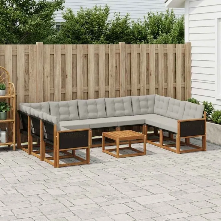 vidaXL Outdoor-Sofagarnitur 10 stk. 9-Sitzer Natur und Hellgrau 3382215