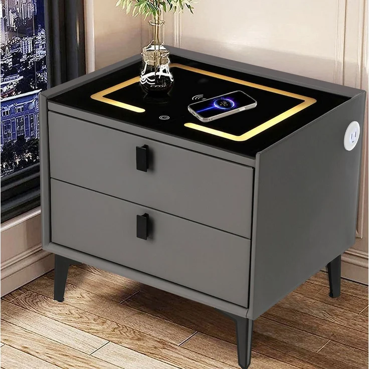 oyajia Nachttisch Nachttisch mit LED-Beleuchtung, mit 15W Kabelloses Laden,Beistelltisch (Schlafzimmer Nachttisch), Touch-Sensor-Licht, Modern Hochglanz Nachtschrank mit 3 Schubladen – Bild 1