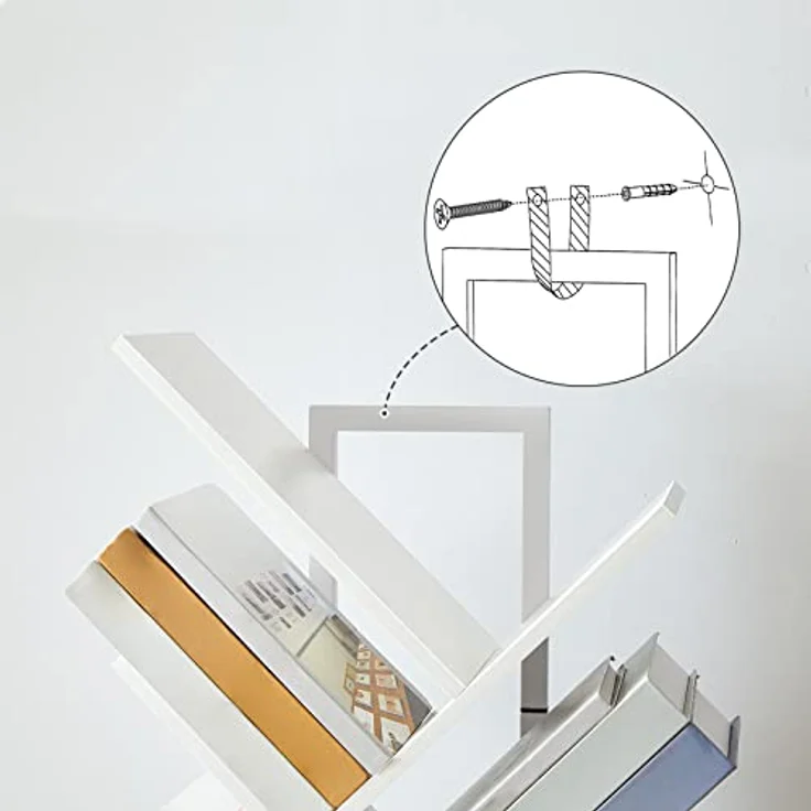 HOOBRO Bücherregal, Standregal in Baumform, bodenstehendes Bücherregal mit 9 Ebenen, Bücherregal für das Heimbüro, zur Aufbewahrung von Büchern, CDs, stark und stabil, für Wohnzimmer, Weiß EWT08SJ01G1 – Bild 9