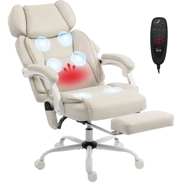 MELAYR, Hochlehner-Bürostuhl mit Vibrationsmassage und Heizung, ergonomisch, neigbar, 70 x 75.5 x 122.5 cm, Cremeweiß – Bild 2