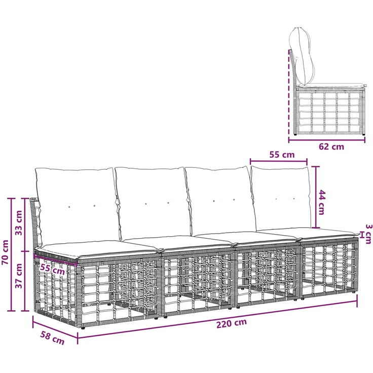 vidaXL 4-Sitzer Garten-Sofa ohne Armlehnen 4 pcs 4-Sitzanzahl Natur 42026736 – Bild 10