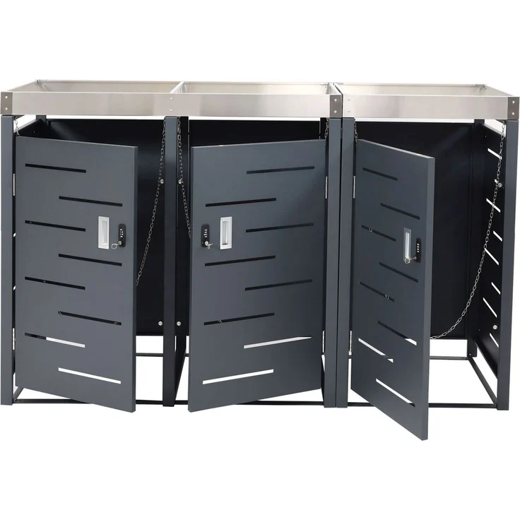 3er-Mülltonnenverkleidung HWC-H40b, Mülltonnenbox, Pflanzkasten Edelstahl-Metall-Kombi 63kg 110x175x62cm erweiterbar – Bild 8