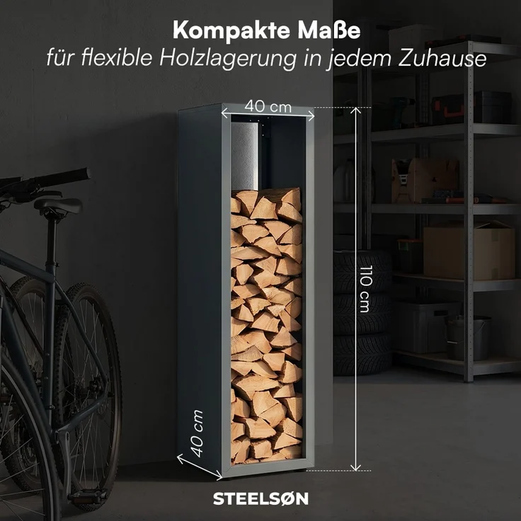 STEELSØN 'Keid' Kaminholzregal 110x40x40 cm, Brennholz Regal für innen/außen, rostfrei & wetterfest, stabil aus Metall, anthrazit – Bild 8