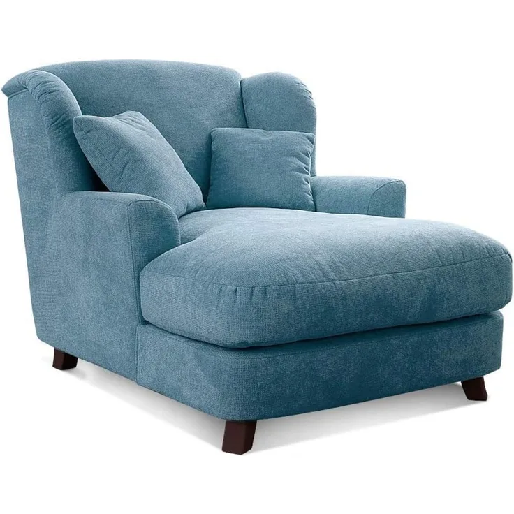 Cavadore XXL-Sessel Assado / Großer Polstersessel mit Holzfüßen und großer Sitzfläche / Inkl. 2 Zierkissen / 109 x 104 x 145 / Webstoff Hellblau
