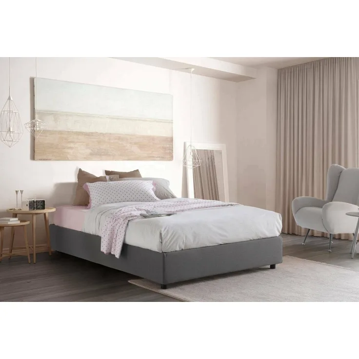 Talamo Italia - Arianna Doppelbett, Bettkasten mit Stoffbezug, 100 % Made in Italy, Öffnung vorne, geeignet für 120x200 cm Matratze, Grau