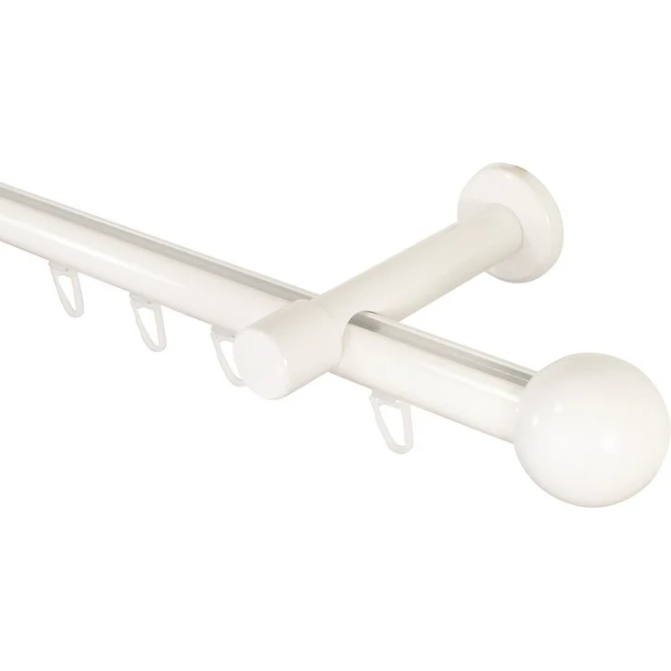 iso-design Gardinenstange Innenlauf 20 mm weiß Endstück Kugel Wandabstand 8 cm, Ø 20 mm, 1-läufig, Fixmaß, mit Bohren, Aluminium – Bild 1
