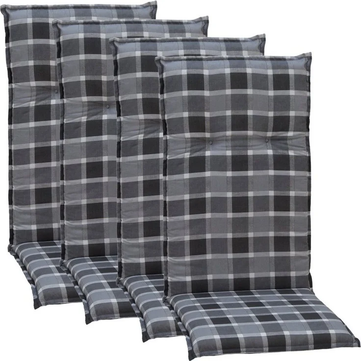 NYVI Hochlehnerauflage Hochlehner Auflagen 4er Set Barcelona - Gartenstuhlauflagen 118x50cm, (4 St), Stuhlauflage, Sitzauflage mit Halteband, UV-fest, Kariert Karo – Bild 1