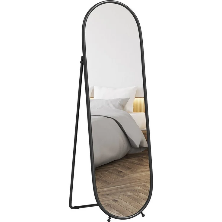 HOMCOM Standspiegel 160 x 40 cm, mit Ständer (Ganzkörperspiegel aus Metall, 1-St, Wandspiegel), für Wohnzimmer, Schlafzimmer, Schwarz – Bild 1
