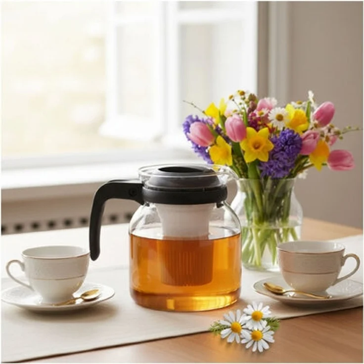 Teekanne Glaskanne 1200ml mit Teesieb Deckel und Griff eleganter Teegenuss – Bild 4