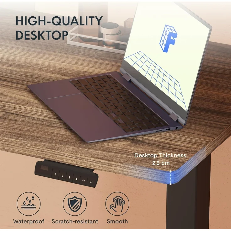 FLEXISPOT Höhenverstellbarer Schreibtisch mit 2 Motoren & 25MM einteiliger Tischplatte,ergonomischer Bürotisch - 140x80 cm Walnussbraun, Mousseweiß Gestell – Bild 7