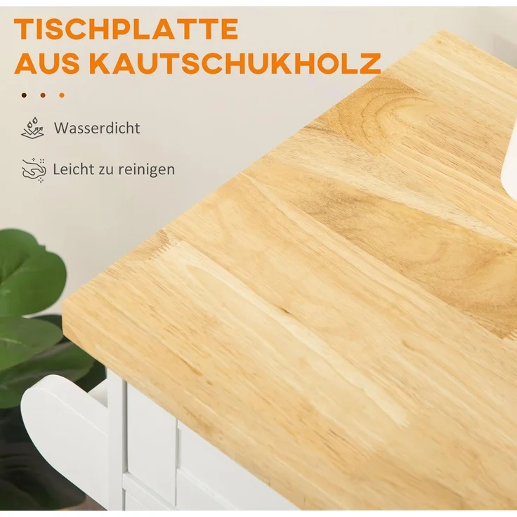 HOMCOM Servierwagen Küchenwagen mit Gewürzregal, Handtuchhalter, Arbeitsplatte, (Rollwagen, 1 St, Küchentrolley), für Wohnzimmer Esszimmer Weiß 109 x 40 x 89 cm – Bild 7