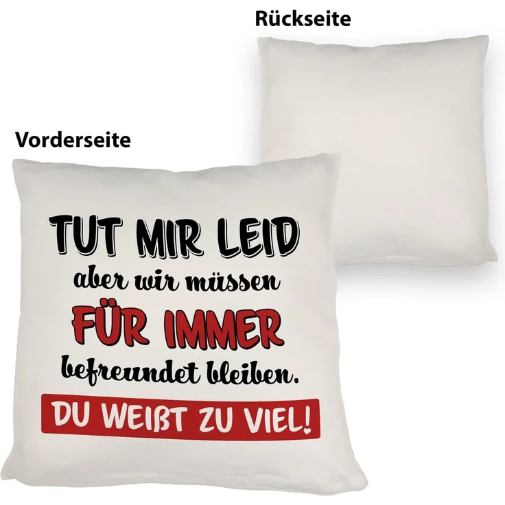 speecheese Dekokissen Freundschaft Kissen mit Spruch Tut mir Leid wir müssen befreundet – Bild 3