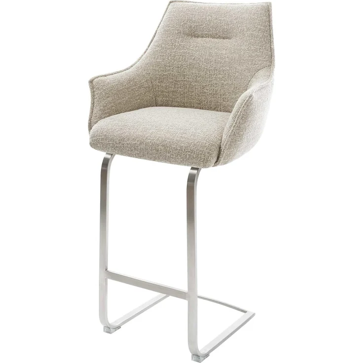 Barstuhl Alja-Flex Webstoff Soft Beige Freischwinger Flach Edelstahl Silberfarben Taschenfederkern – Bild 1