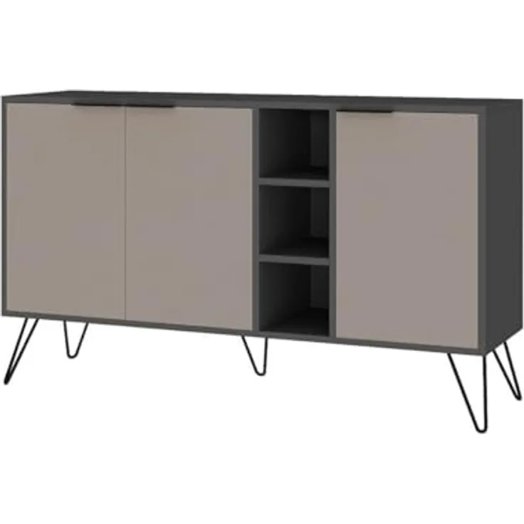 Calicosy Sideboard, Taupe, 142 cm, Holzwerkstoff mit FSC-Zertifikat, Wandmontagefähig, Metallfüße