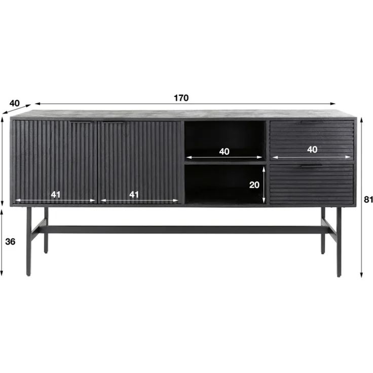 KAWOLA Sideboard LORCA Mango massiv schwarz 2 Türen 2 Schubladen 81 x 40 x 170 cm – Bild 5
