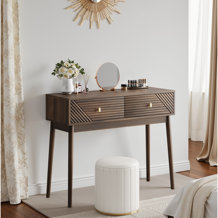 Schreibtisch mit 2 Schubladen und Ablagefläche, 100x35x80 cm, Walnussfarben – Bild 3