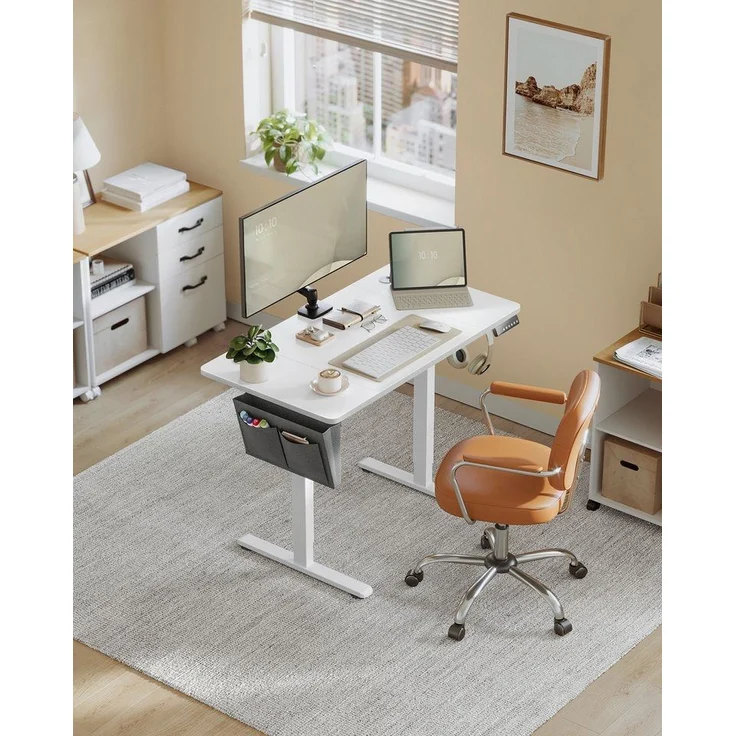 SONGMICS Schreibtisch Höhenverstellbarer elektrisch, 100/120/140/160/180 cm, USB-C-Anschluss, Memory-Funktion für 4 Höhen, mit Stoff-Organizer – Bild 1