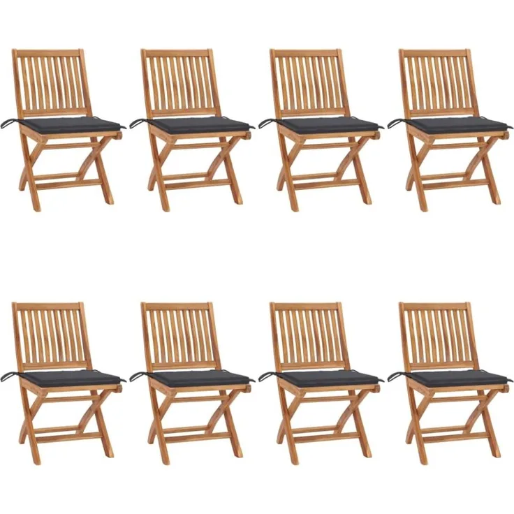 vidaXL Klappbare Gartenstühle mit Kissen 8 Stk. Massivholz Teak 3072861