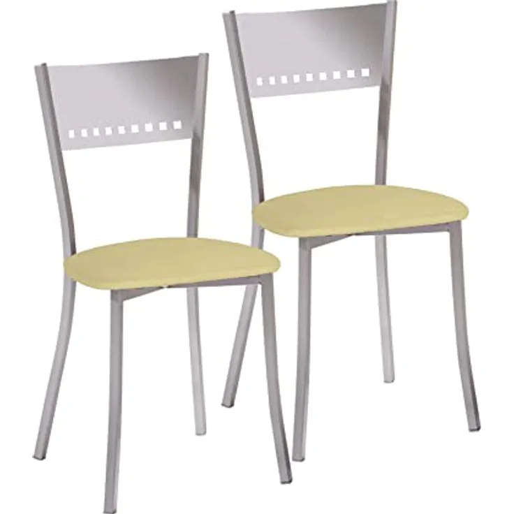 ASTIMESA 2 Metallstühle mit Leiterlehne und gepolstertem Sitz, Aluminiumgestell, Sitzfläche aus beigem Kunstleder