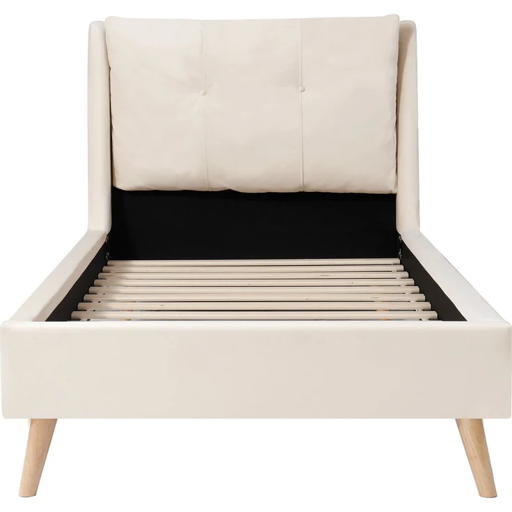 Merax Polsterbett, Einzelbett, Kinderbett 90 x 200cm, Bett mit Lattenrost und Kopfteil, Bettbeine aus Massivholz, gepolstertes Kopfteil, samt, beige – Bild 9