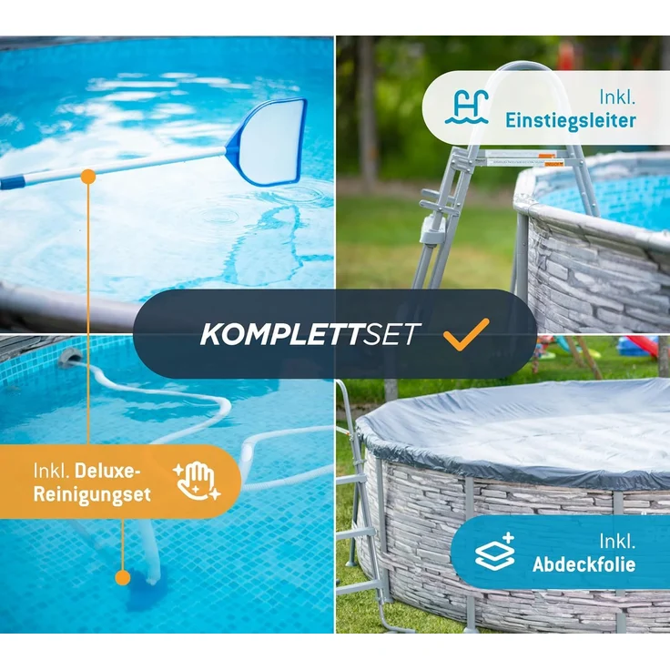Summer Waves 'Elite' Frame Pool, Komplettset mit exklusivem Zubehör, Steinoptik mit Mosaikmuster, Ø 427x107 cm – Bild 13