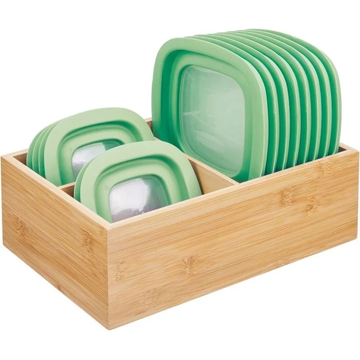 mDesign Deckelhalter Aufbewahrungskorb Organizer 3 Fächer Küche Bambus Natur – Bild 7