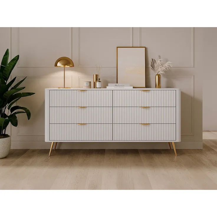 Vente-unique - ELONARIA Kommode Holz, Platte Weiß - B 38 cm x H 81,2 cm x L 163,2 cm