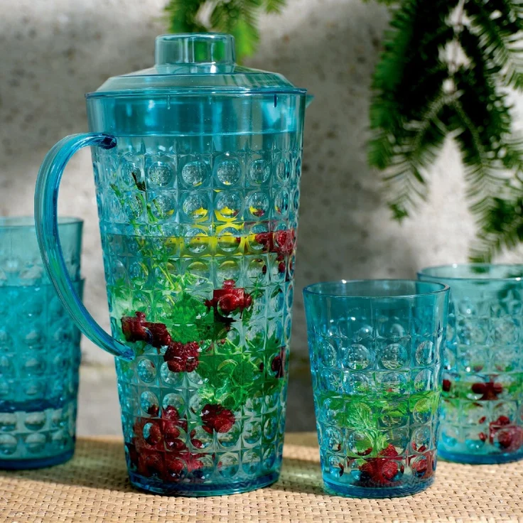 Decoris Kunststoff Glasset mit Karaffe 5-tlg blau, lebensmittelecht – Bild 2